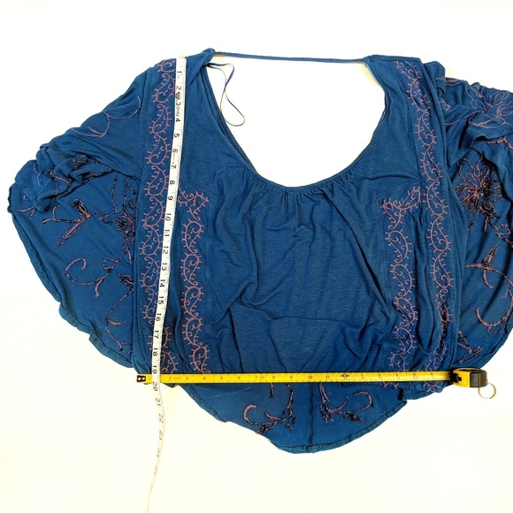 Free People blue embroidered boho top - Picture 7 of 7